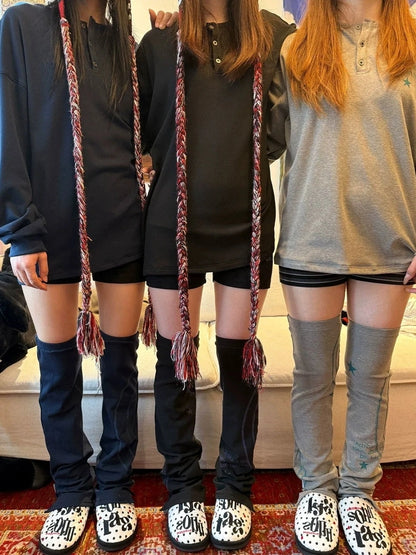 Achihara Soft Brushed Loose Fit Drop Shoulder Crew Neck Long Sleeve Women Letter T-Shirt