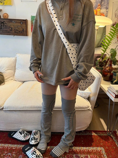 Achihara Soft Brushed Loose Fit Drop Shoulder Crew Neck Long Sleeve Women Letter T-Shirt