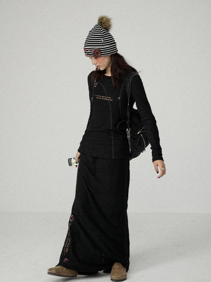 Achihara Soft Casual Slim Fit Long Sleeve Crew Neck Women Letter Print T-Shirt