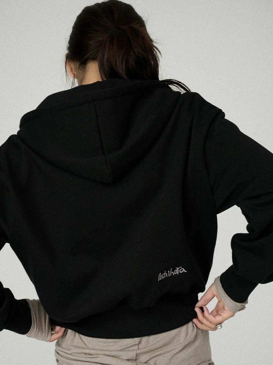 Achihara Soft Cotton Blend Full Zip Loose Fit Hooded Long Sleeve Women Outerwear Hoodies