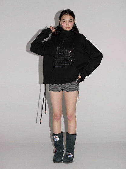 Achihara Soft Cotton Blend High Neck Straight Fit Casual Women Letter Print Hoodies-2