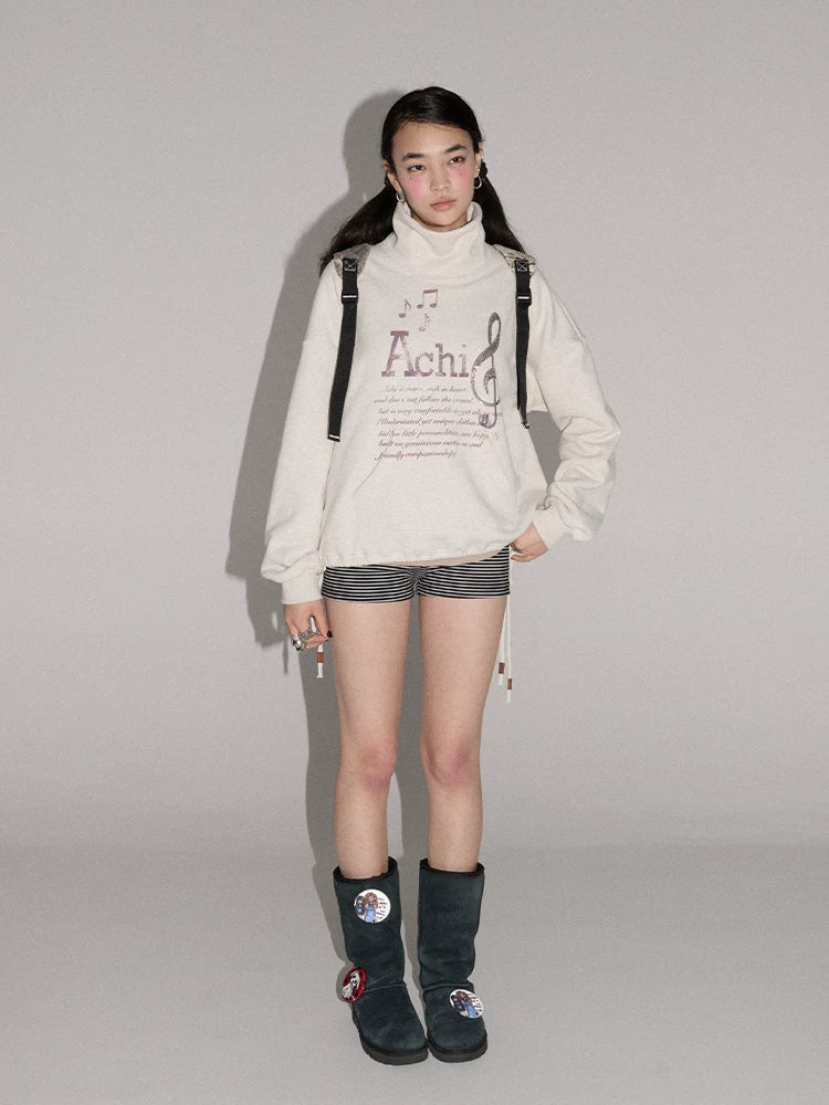 Achihara Soft Cotton Blend High Neck Straight Fit Casual Women Letter Print Hoodies-3