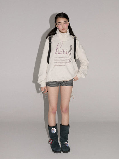 Achihara Soft Cotton Blend High Neck Straight Fit Casual Women Letter Print Hoodies-3