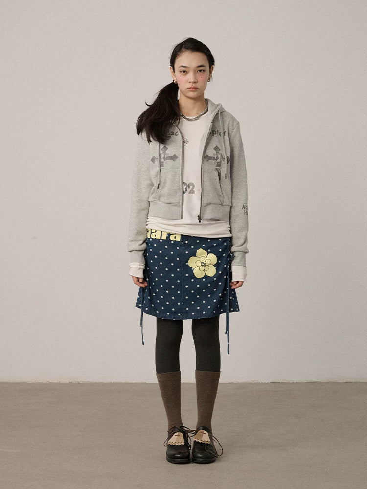 Achihara Soft Cotton Blend Loose Zip Up Cropped Hooded Womens Cartoon Print Hoodies-2