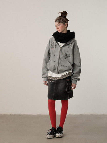 Achihara Soft Cotton Blend Zip Up Loose Fit Hooded Commuter Women Solid Color Hoodies