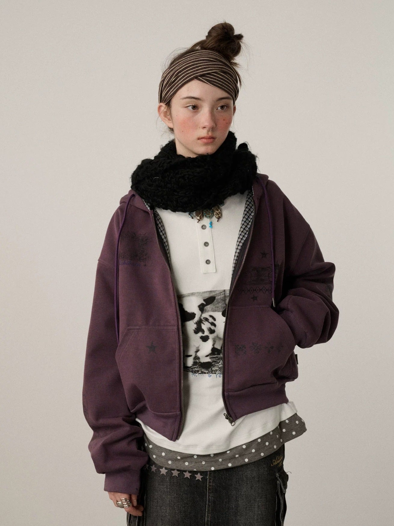 Achihara Soft Cotton Blend Zip Up Loose Fit Hooded Commuter Women Solid Color Hoodies