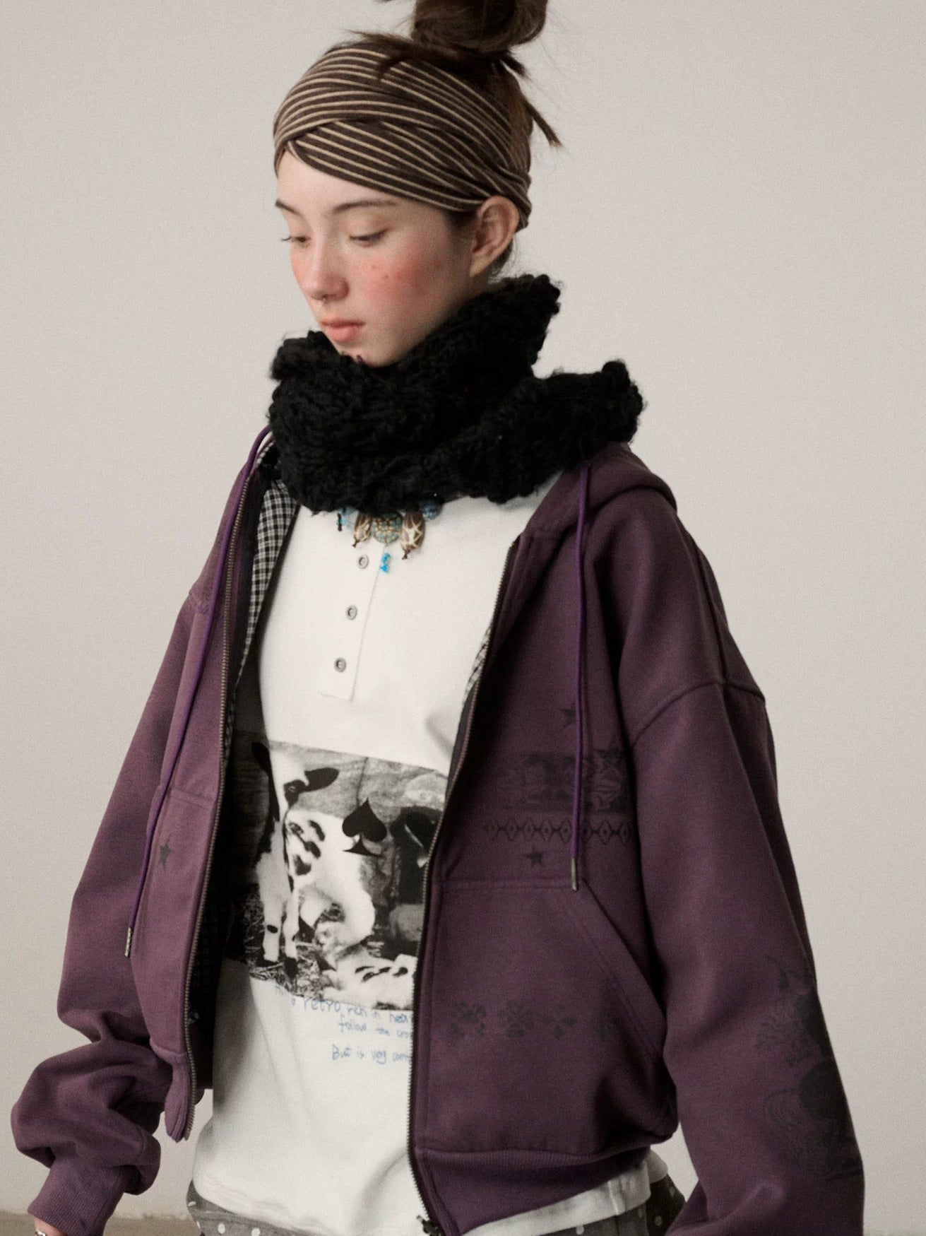 Achihara Soft Cotton Blend Zip Up Loose Fit Hooded Commuter Women Solid Color Hoodies