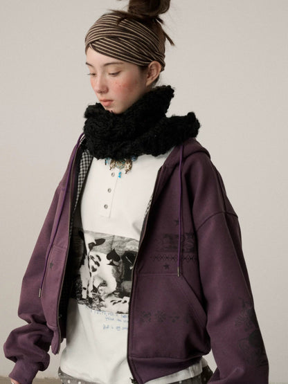 Achihara Soft Cotton Blend Zip Up Loose Fit Hooded Commuter Women Solid Color Hoodies