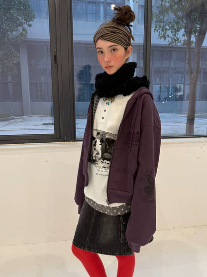 Achihara Soft Cotton Blend Zip Up Loose Fit Hooded Commuter Women Solid Color Hoodies