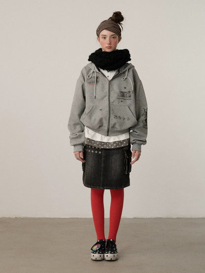 Achihara Soft Cotton Blend Zip Up Loose Fit Hooded Commuter Women Solid Color Hoodies