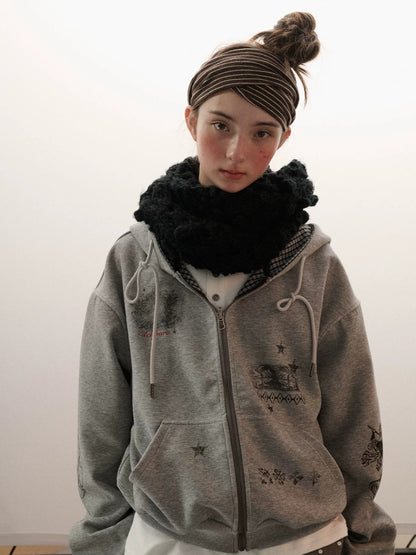 Achihara Soft Cotton Blend Zip Up Loose Fit Hooded Commuter Women Solid Color Hoodies