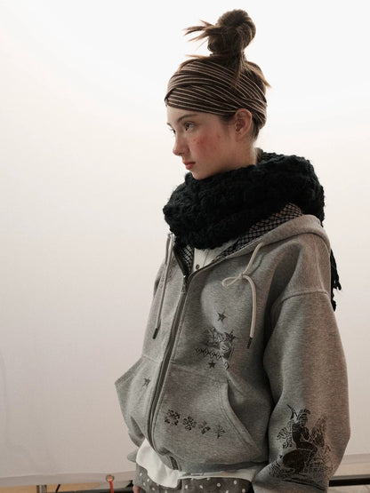 Achihara Soft Cotton Blend Zip Up Loose Fit Hooded Commuter Women Solid Color Hoodies