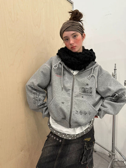 Achihara Soft Cotton Blend Zip Up Loose Fit Hooded Commuter Women Solid Color Hoodies