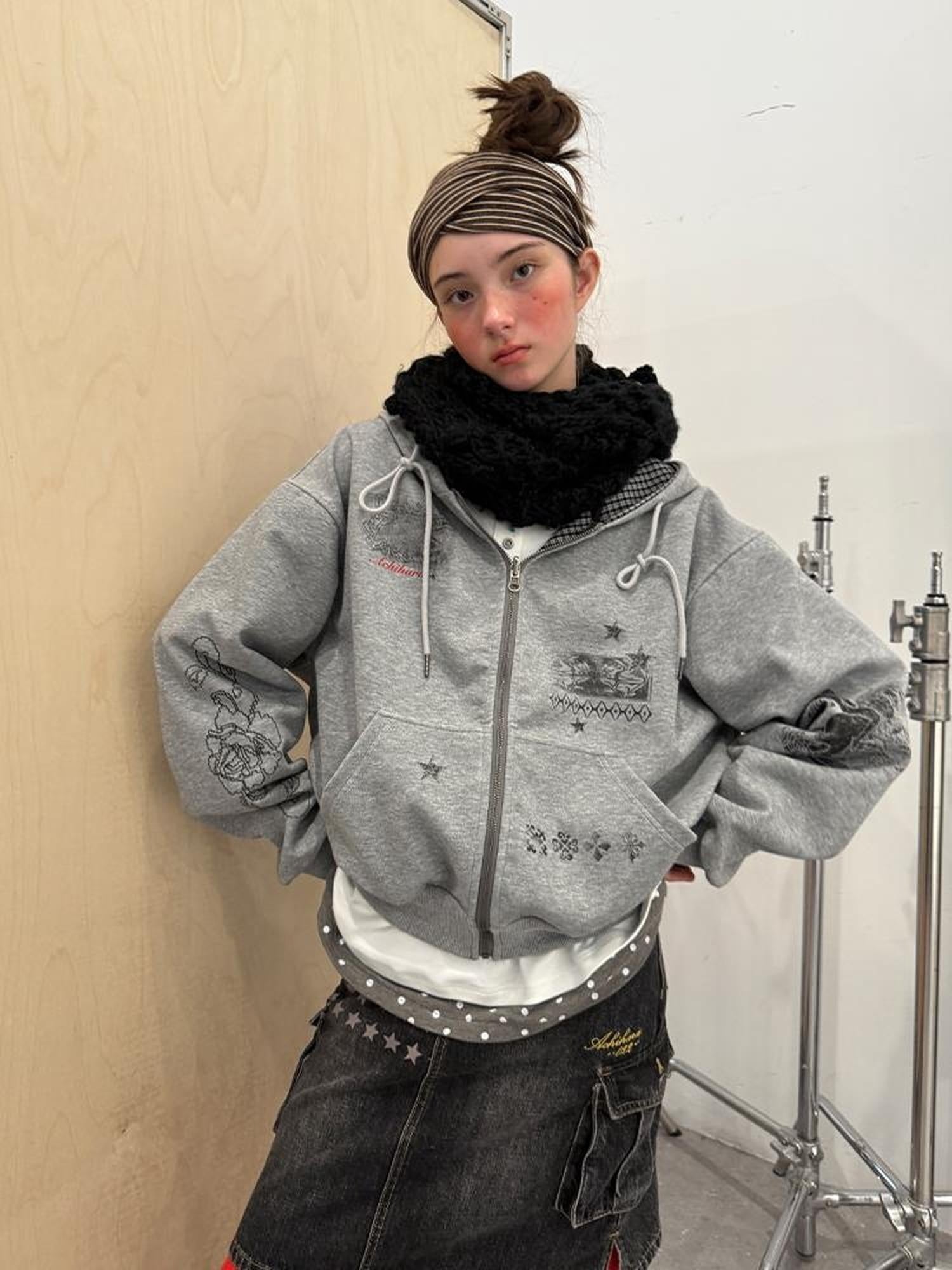 Achihara Soft Cotton Blend Zip Up Loose Fit Hooded Commuter Women Solid Color Hoodies