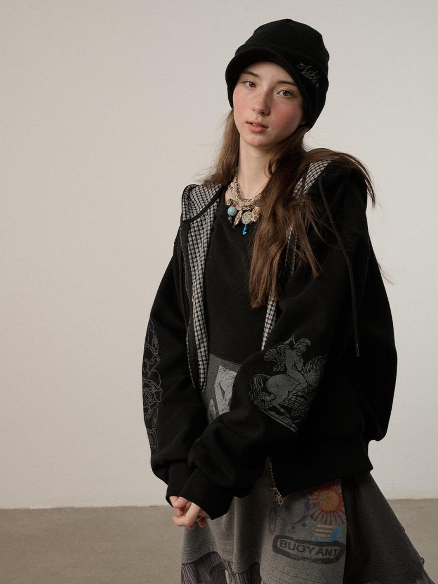 Achihara Soft Cotton Blend Zip Up Loose Fit Hooded Commuter Women Solid Color Hoodies