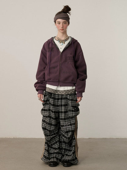 Achihara Soft Cotton Blend Zip Up Loose Fit Hooded Commuter Women Solid Color Hoodies