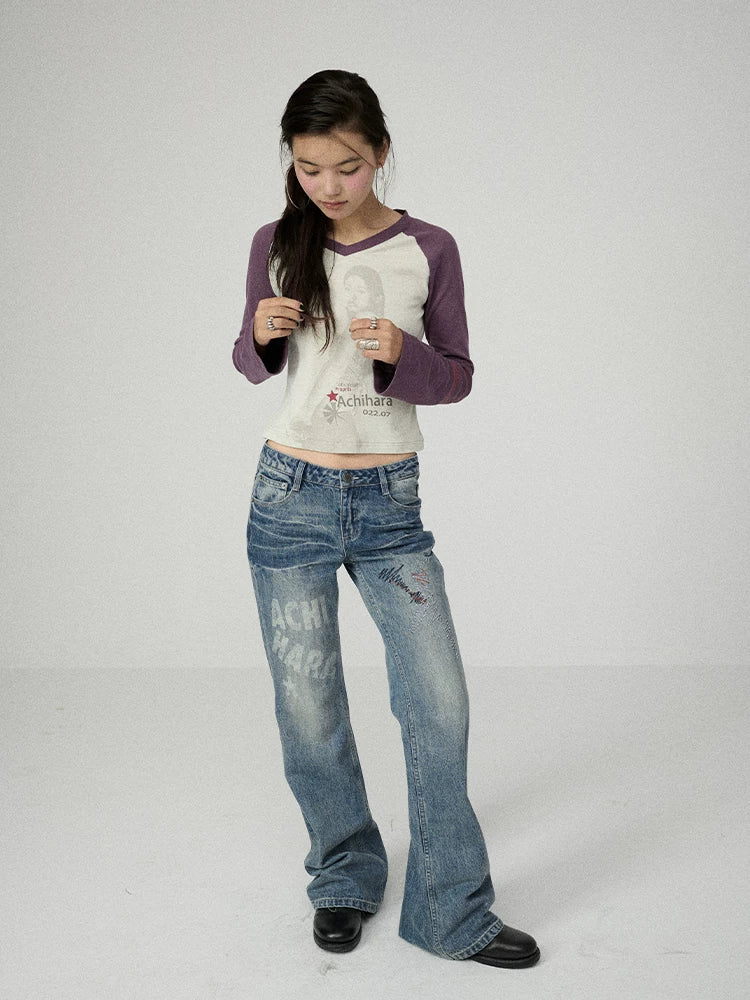 Achihara Soft Cotton Linen Stretch Straight Fit Long Sleeve Women Colorblock T-Shirt-4
