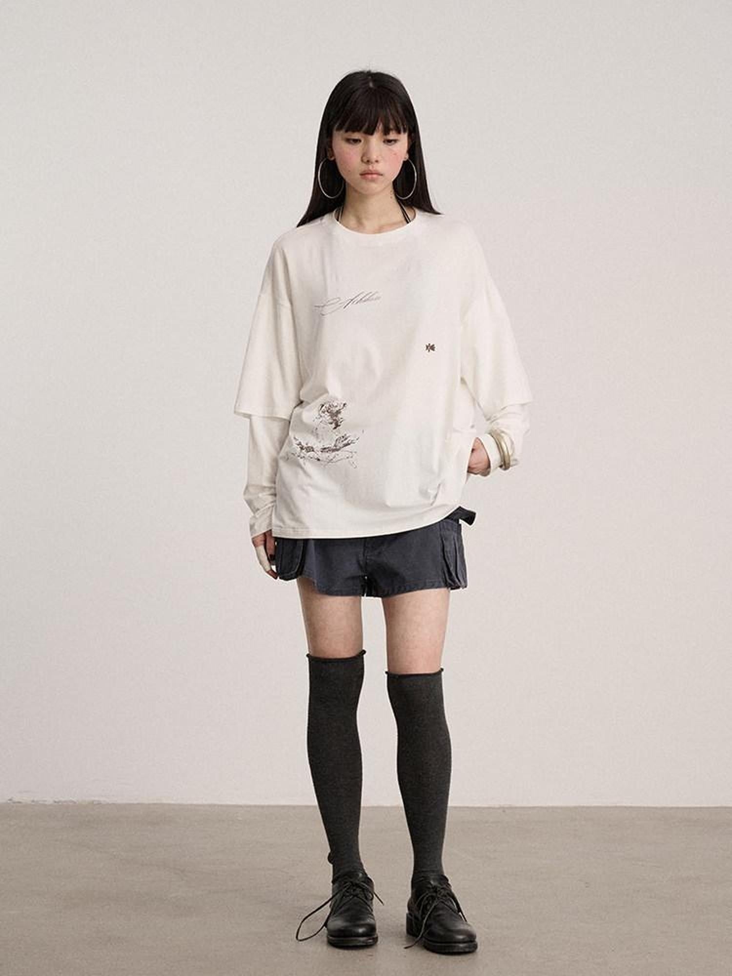 Achihara Soft Cotton Modal Blend Relaxed Drop Shoulder Women Black Long Sleeve T-Shirts