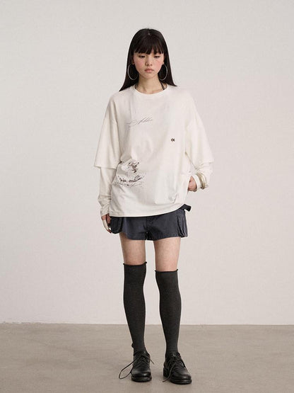 Achihara Soft Cotton Modal Blend Relaxed Drop Shoulder Women Black Long Sleeve T-Shirts