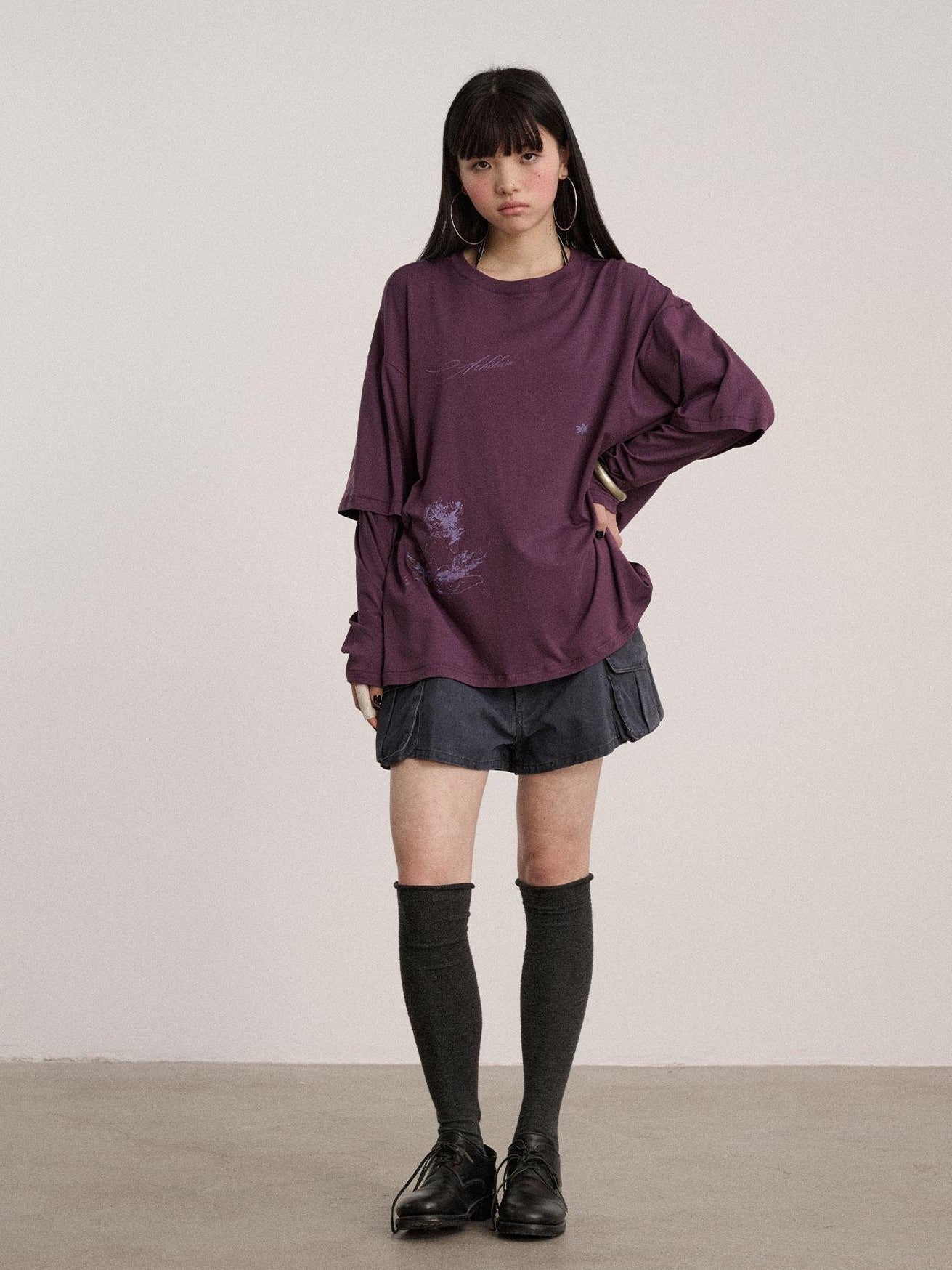 Achihara Soft Cotton Modal Blend Relaxed Drop Shoulder Women Black Long Sleeve T-Shirts