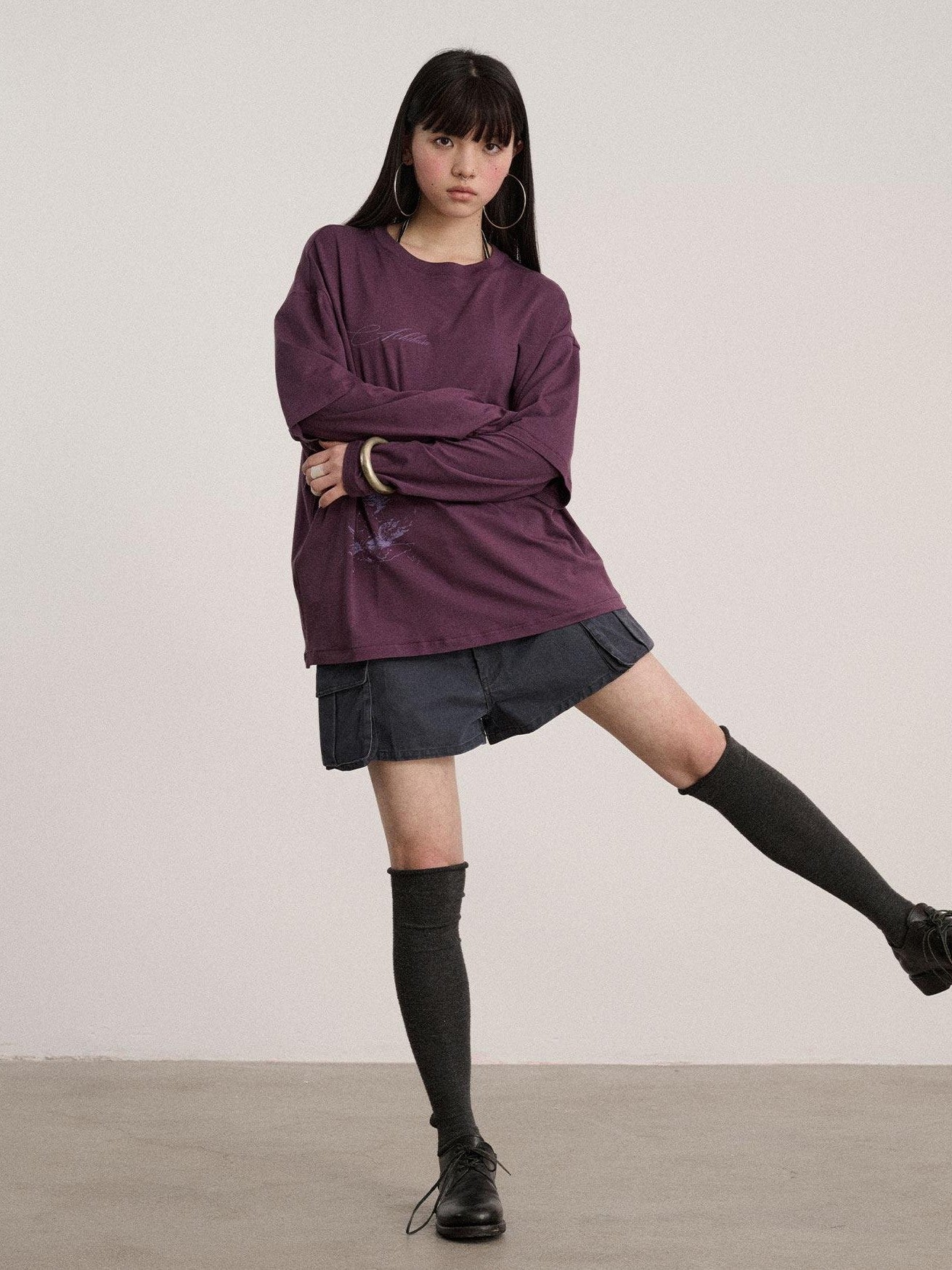 Achihara Soft Cotton Modal Blend Relaxed Drop Shoulder Women Black Long Sleeve T-Shirts