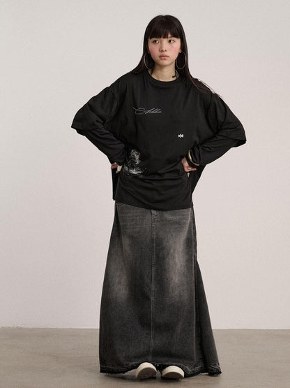 Achihara Soft Cotton Modal Blend Relaxed Drop Shoulder Women Black Long Sleeve T-Shirts