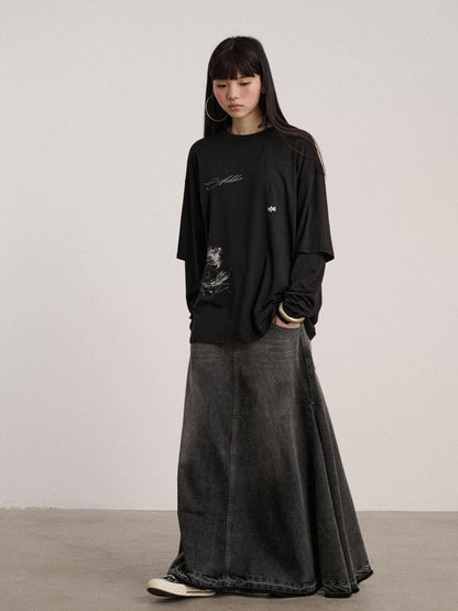 Achihara Soft Cotton Modal Blend Relaxed Drop Shoulder Women Black Long Sleeve T-Shirts