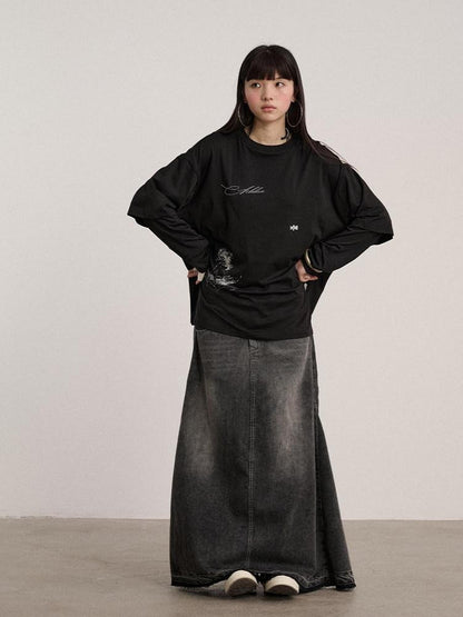 Achihara Soft Cotton Modal Blend Relaxed Drop Shoulder Women Black Long Sleeve T-Shirts
