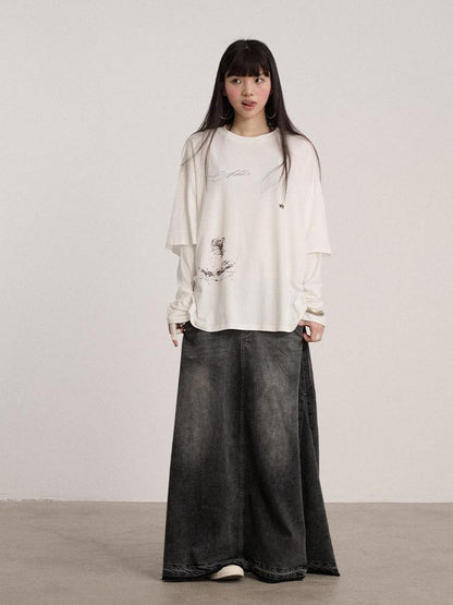 Achihara Soft Cotton Modal Blend Relaxed Drop Shoulder Women Black Long Sleeve T-Shirts
