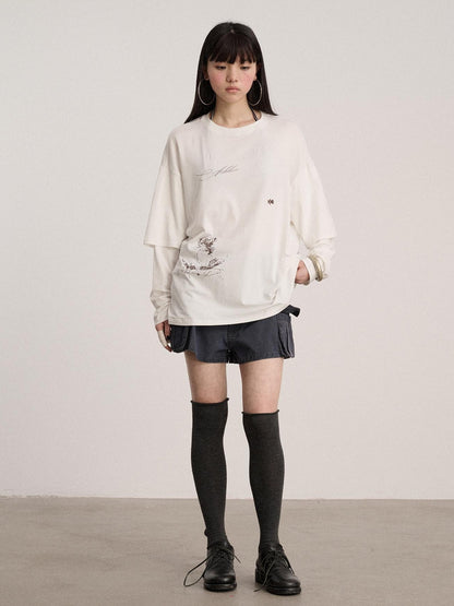 Achihara Soft Cotton Modal Blend Relaxed Drop Shoulder Women Black Long Sleeve T-Shirts