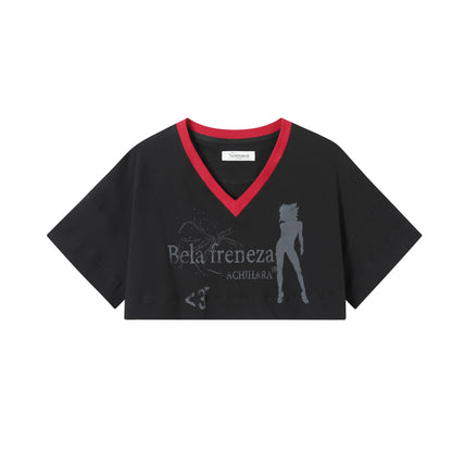 Achihara_Soft_Cotton_Spandex_Cropped_V_Neck_Short_Sleeve_Women_Office_Black_White_T-Shirt_MISSTT