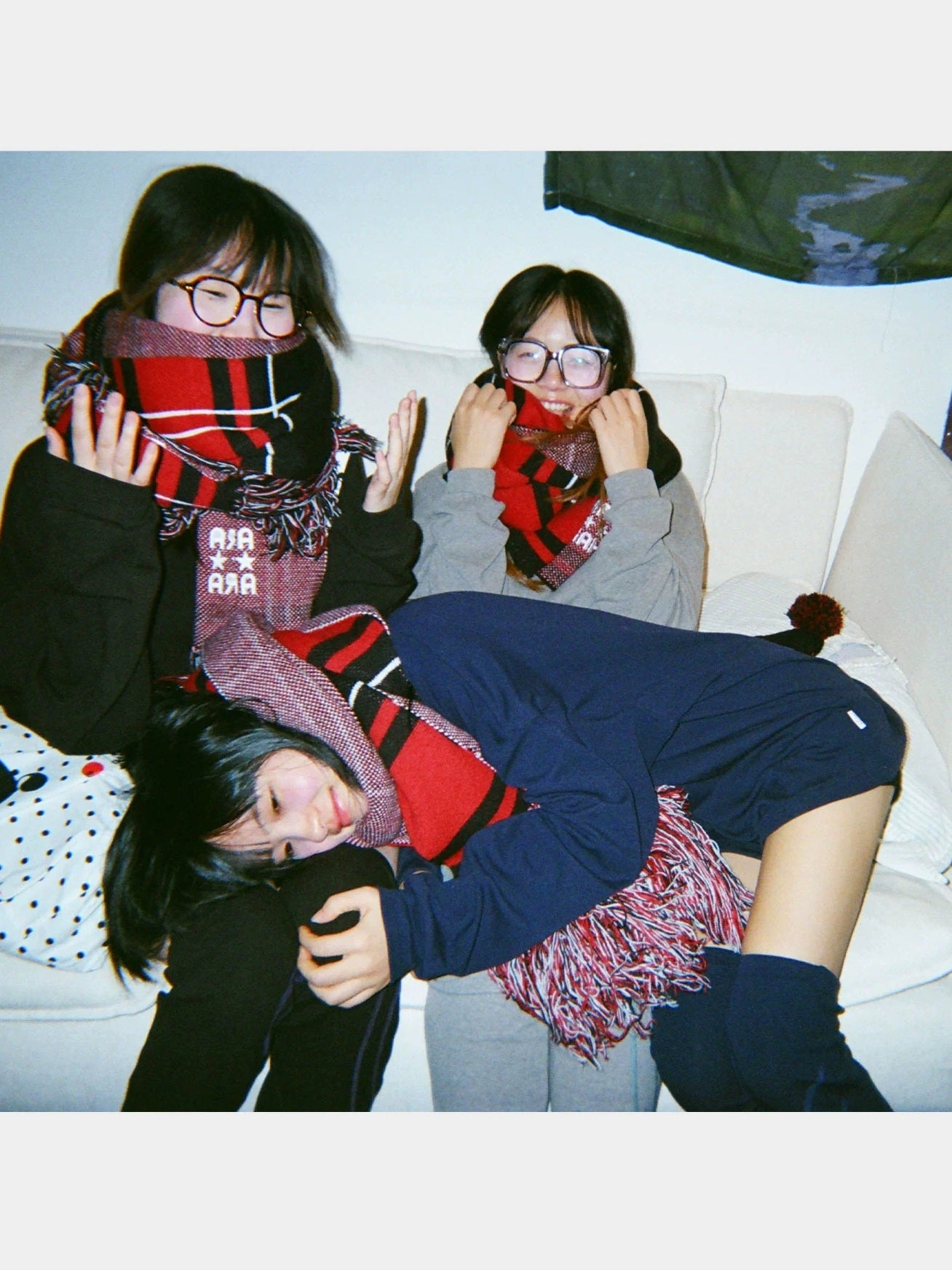 Achihara Soft Cozy Acrylic Korean Style Rectangular Unisex Red Black Plaid Scarf