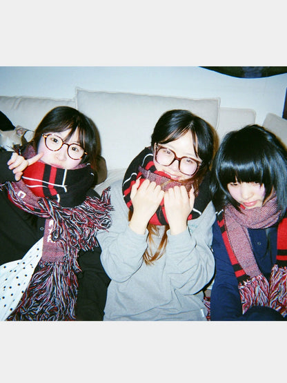 Achihara Soft Cozy Acrylic Korean Style Rectangular Unisex Red Black Plaid Scarf