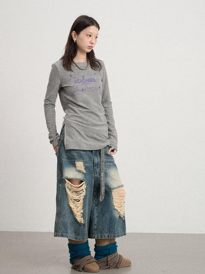 Achihara Soft Cozy Long Sleeve Tee With Split Hem