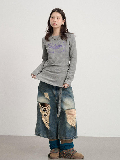 Achihara Soft Cozy Long Sleeve Tee With Split Hem