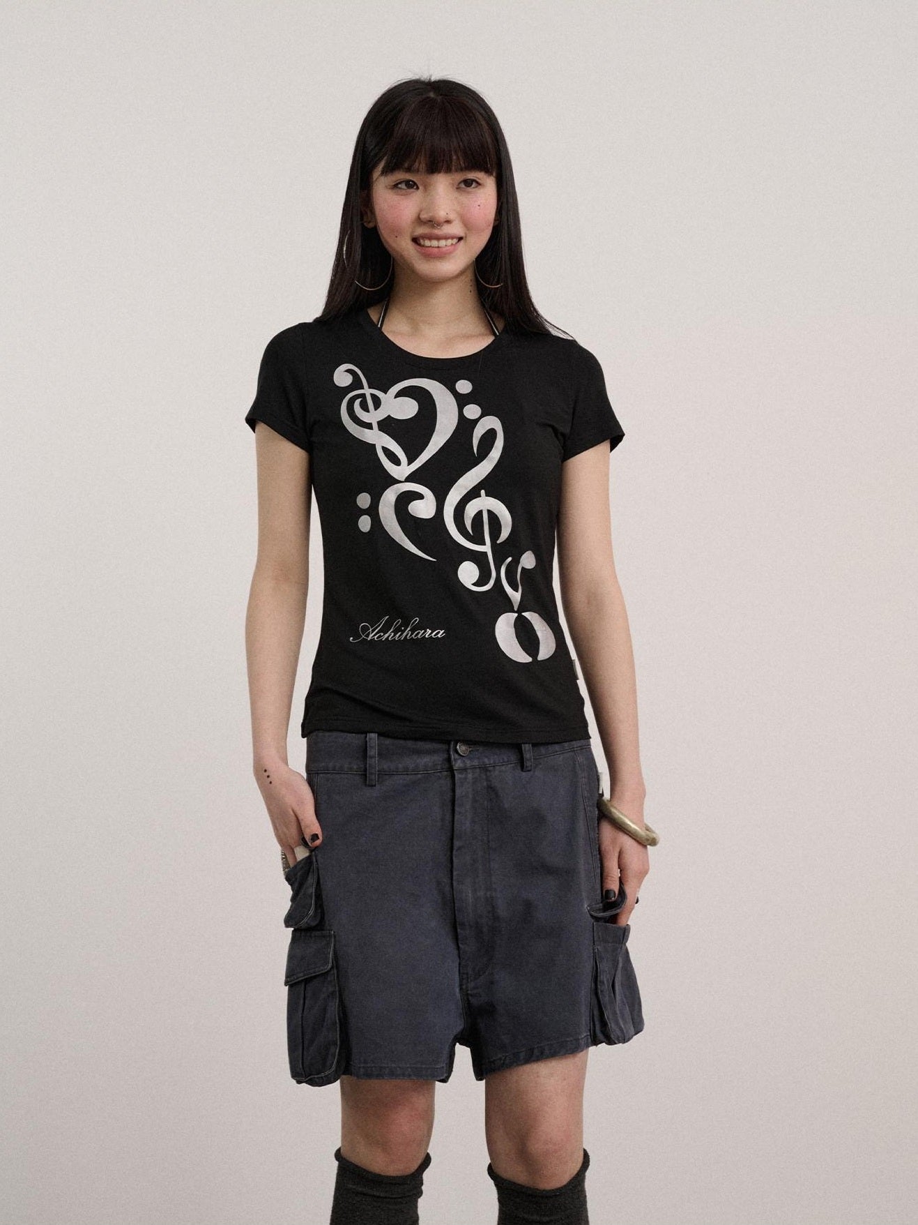 Achihara Soft Modal Slim Fit Crew Neck Office Women Black White Short Sleeve T-Shirts
