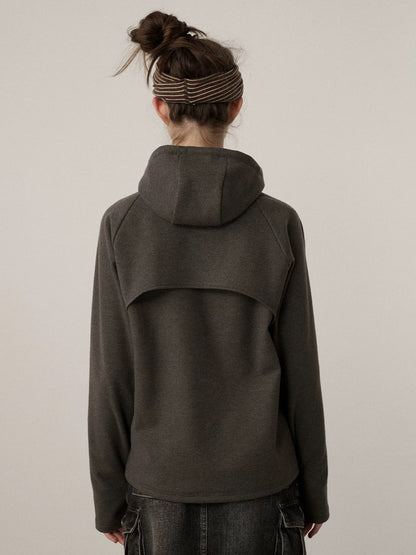 Achihara Soft Stretch Blend Loose Fit Pullover Hood Women Commuter Solid Hoodies