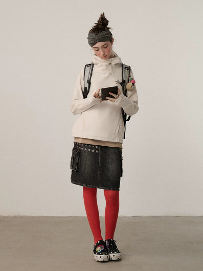 Achihara Soft Stretch Blend Loose Fit Pullover Hood Women Commuter Solid Hoodies