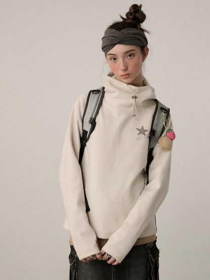 Achihara Soft Stretch Blend Loose Fit Pullover Hood Women Commuter Solid Hoodies