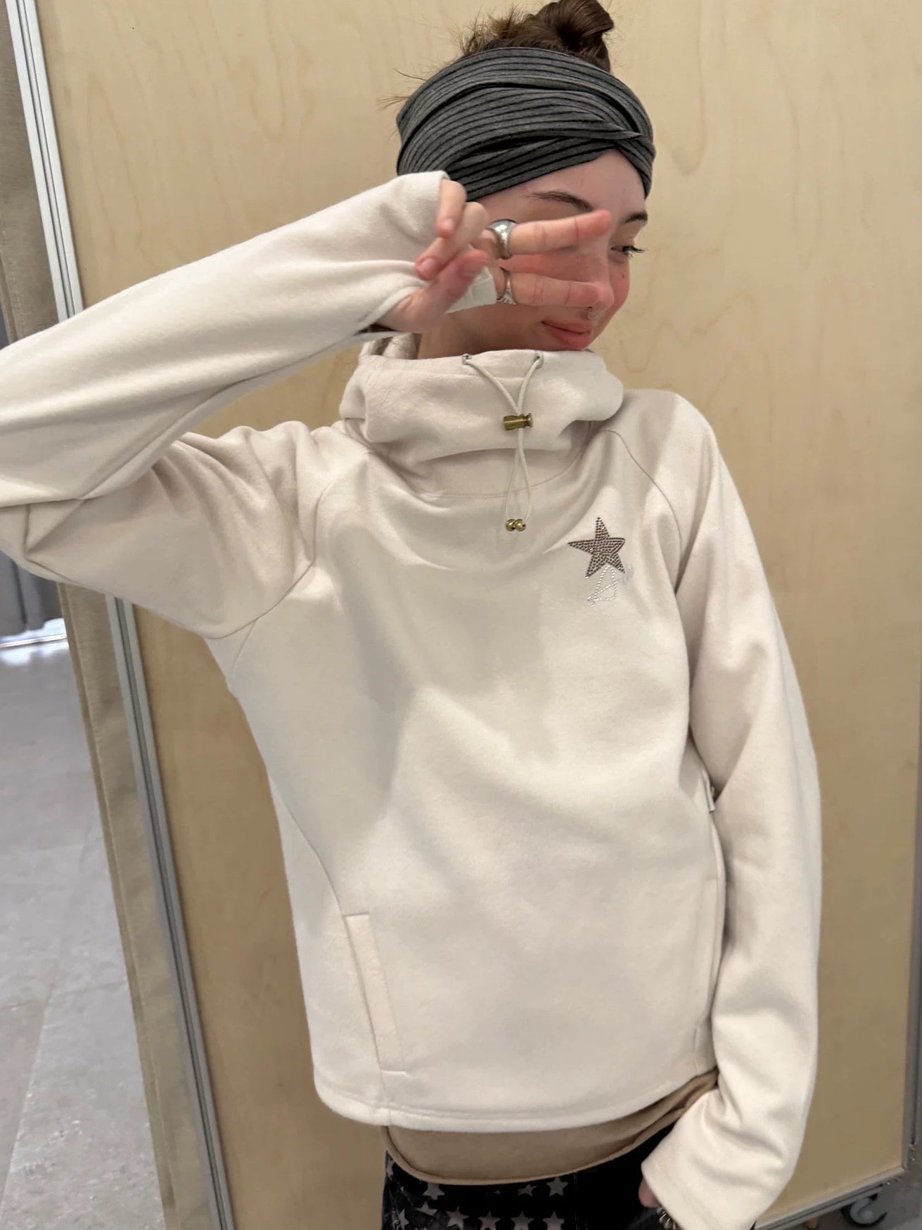 Achihara Soft Stretch Blend Loose Fit Pullover Hood Women Commuter Solid Hoodies