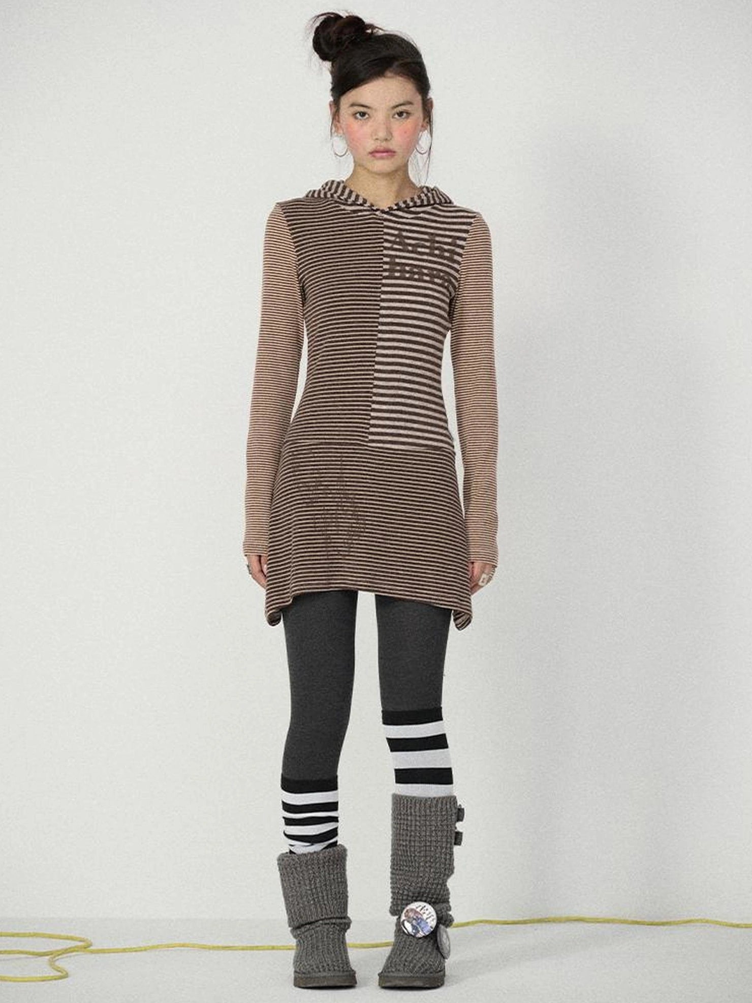 Achihara Soft Stretch Colorblock Striped Long Sleeve Women Office Polyester Blend T-Shirt