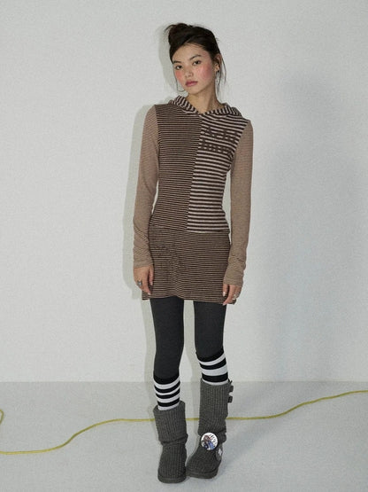 Achihara Soft Stretch Colorblock Striped Long Sleeve Women Office Polyester Blend T-Shirt