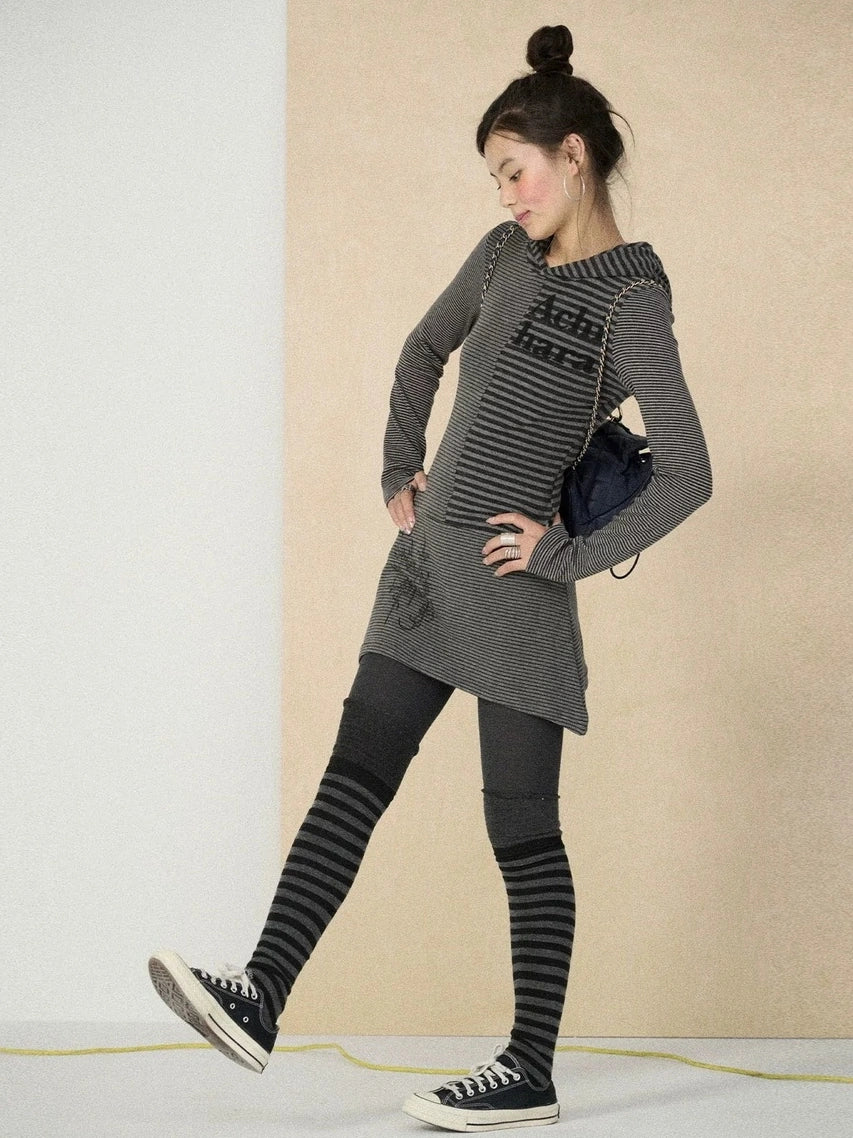 Achihara Soft Stretch Colorblock Striped Long Sleeve Women Office Polyester Blend T-Shirt