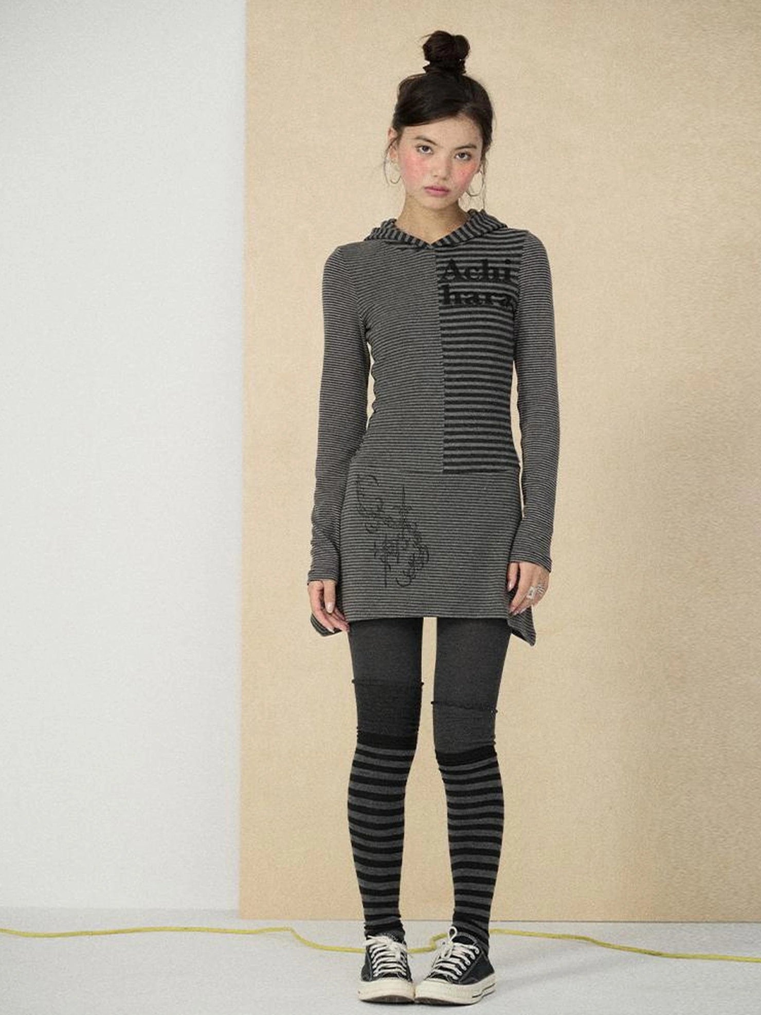 Achihara Soft Stretch Colorblock Striped Long Sleeve Women Office Polyester Blend T-Shirt