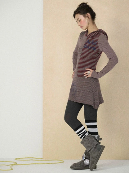 Achihara Soft Stretch Colorblock Striped Long Sleeve Women Office Polyester Blend T-Shirt