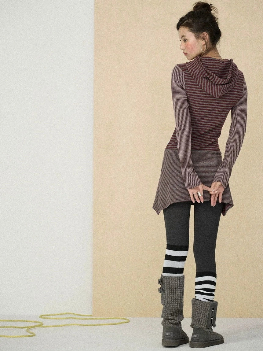 Achihara Soft Stretch Colorblock Striped Long Sleeve Women Office Polyester Blend T-Shirt