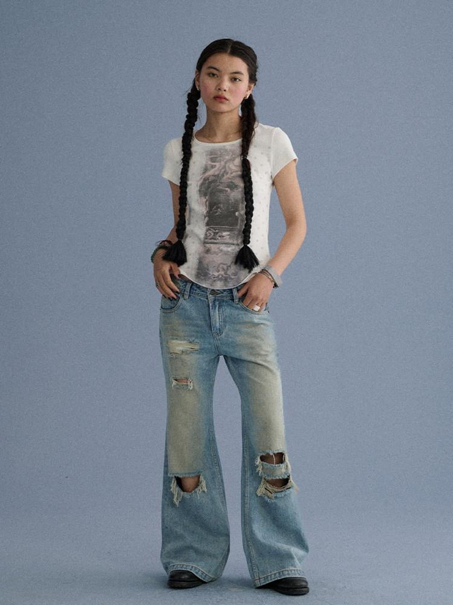 Achihara Soft Stretch Cotton Straight Fit Women Character White Short Sleeve T-Shirts