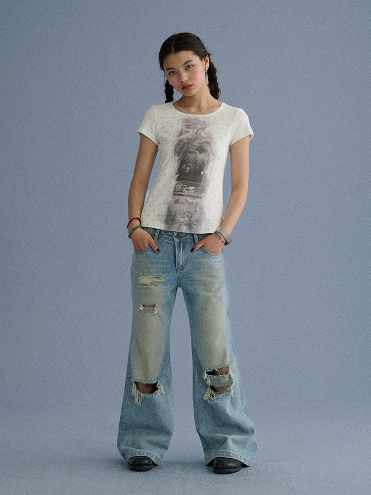 Achihara Soft Stretch Cotton Straight Fit Women Character White Short Sleeve T-Shirts-1