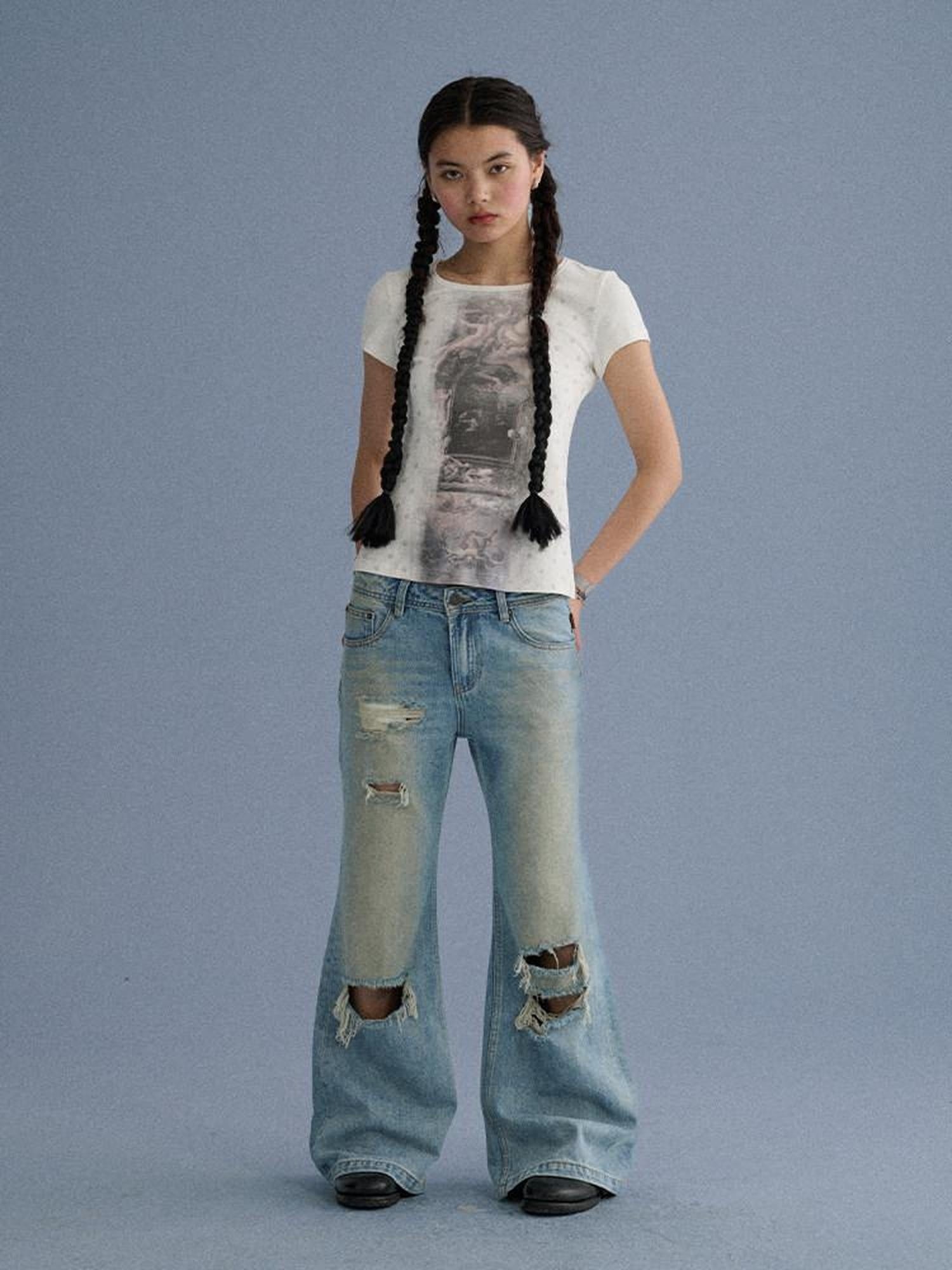 Achihara Soft Stretch Cotton Straight Fit Women Character White Short Sleeve T-Shirts