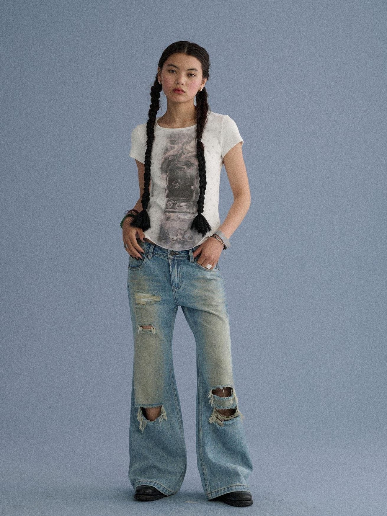Achihara Soft Stretch Cotton Straight Fit Women Character White Short Sleeve T-Shirts
